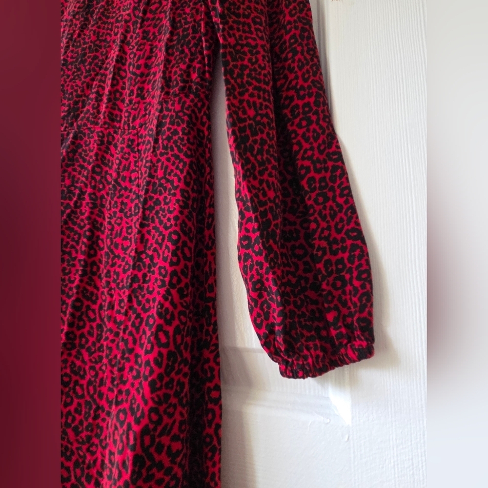 LOFT Midi Dress 2 Red and Black Leopard Animal Print Slit Dress - Picture 9 of 12